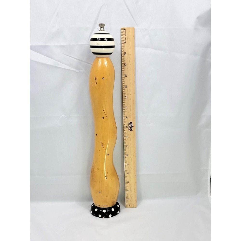 Robert Wilhelm Studio Art Wooden Pepper Mill Grinder Black White Polka Dot 18" - Picture 8 of 10